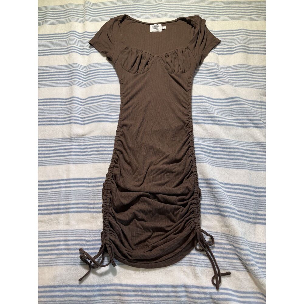 Princess Polly Brown Ribbed Sweetheart Ruched Side Mini Dress Women's US 4
